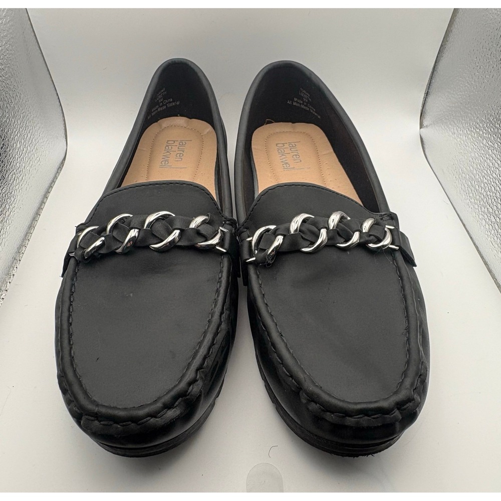Lauren Blackwell Lizbeth Black Chain Link Loafers Womens 9M 104949 Slip On Shoes